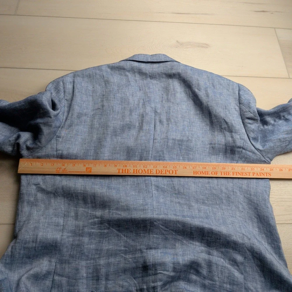 Tailorbyrd Collection 100%‎ Linen Blazer Sport Coat Mens 50R Blue Herringbone